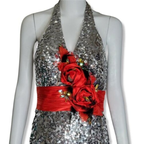 Blush prom by alexia silver sequin rose prom dress mermaid ball gown size 6 - Picture 3 of 4